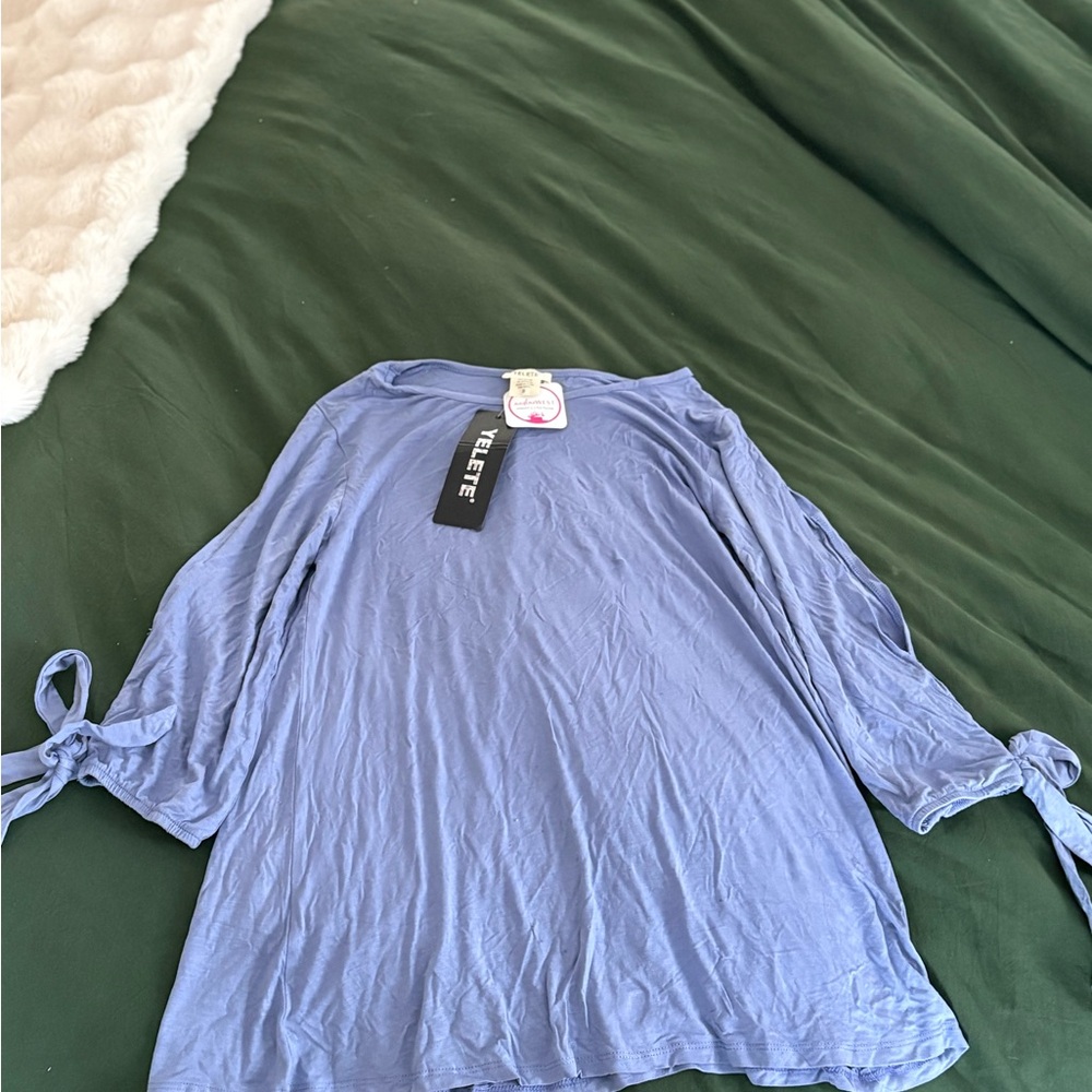 Yelete Light Blue Long Sleeve Top with Tie Details
